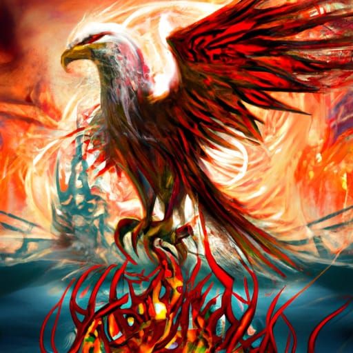 Eagle in Flaming Sky: Digital Art