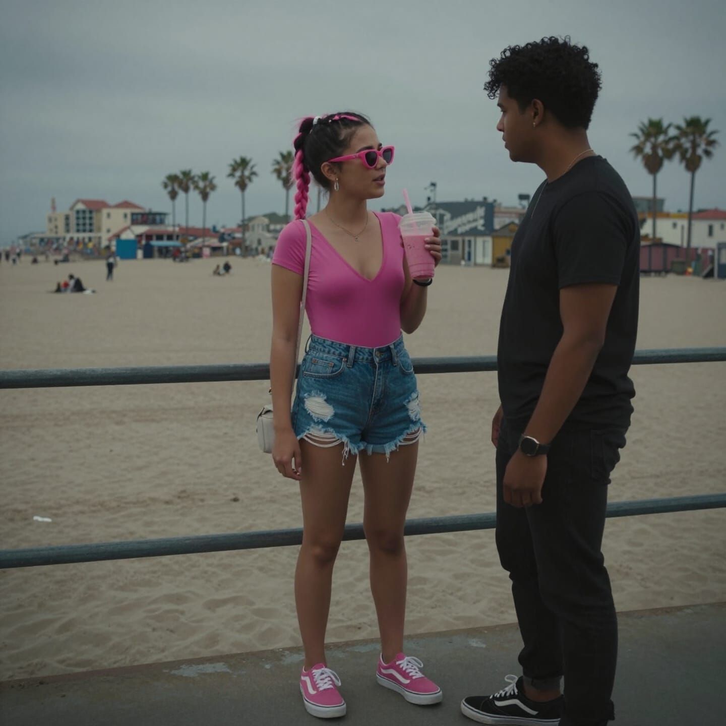Punk Girl with Pink Hair at Venice Beach Boardwalk