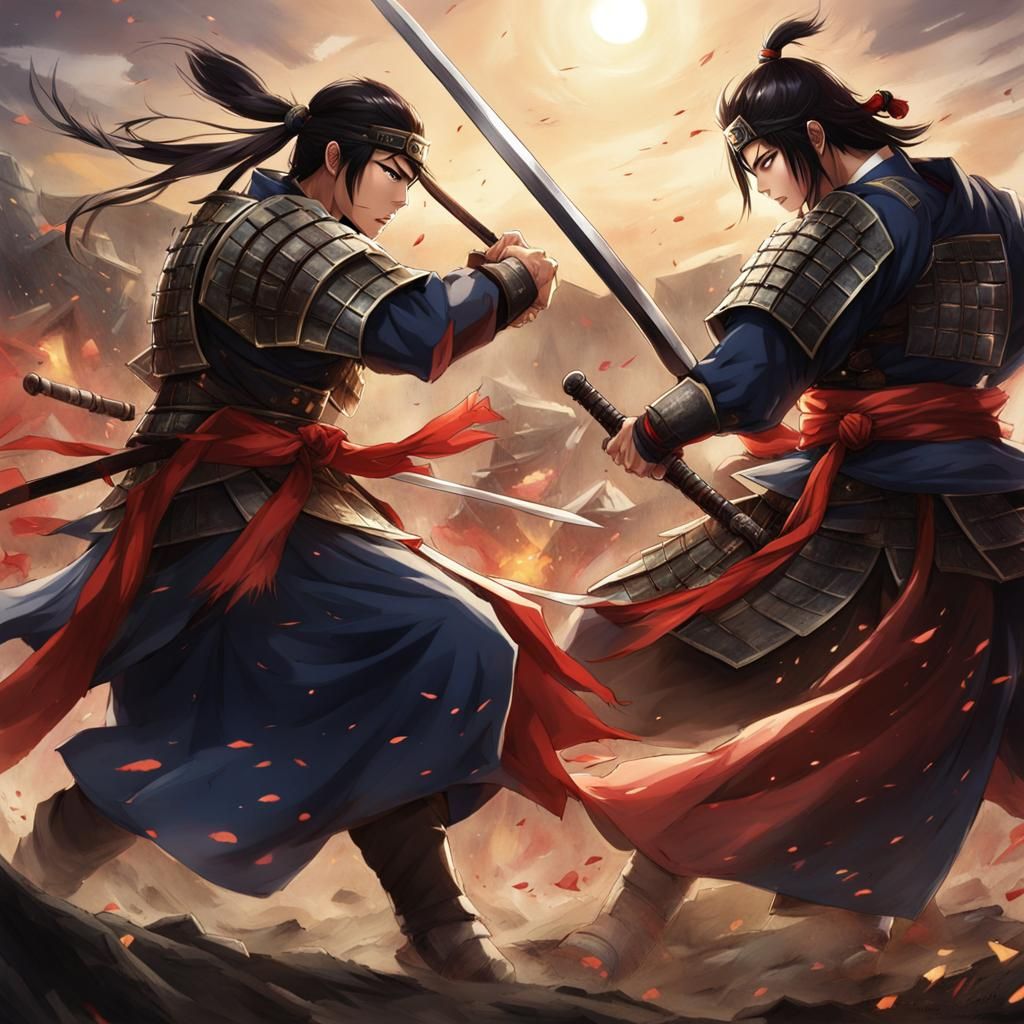 Korean Warrior Versus Samurai in Anime Style
