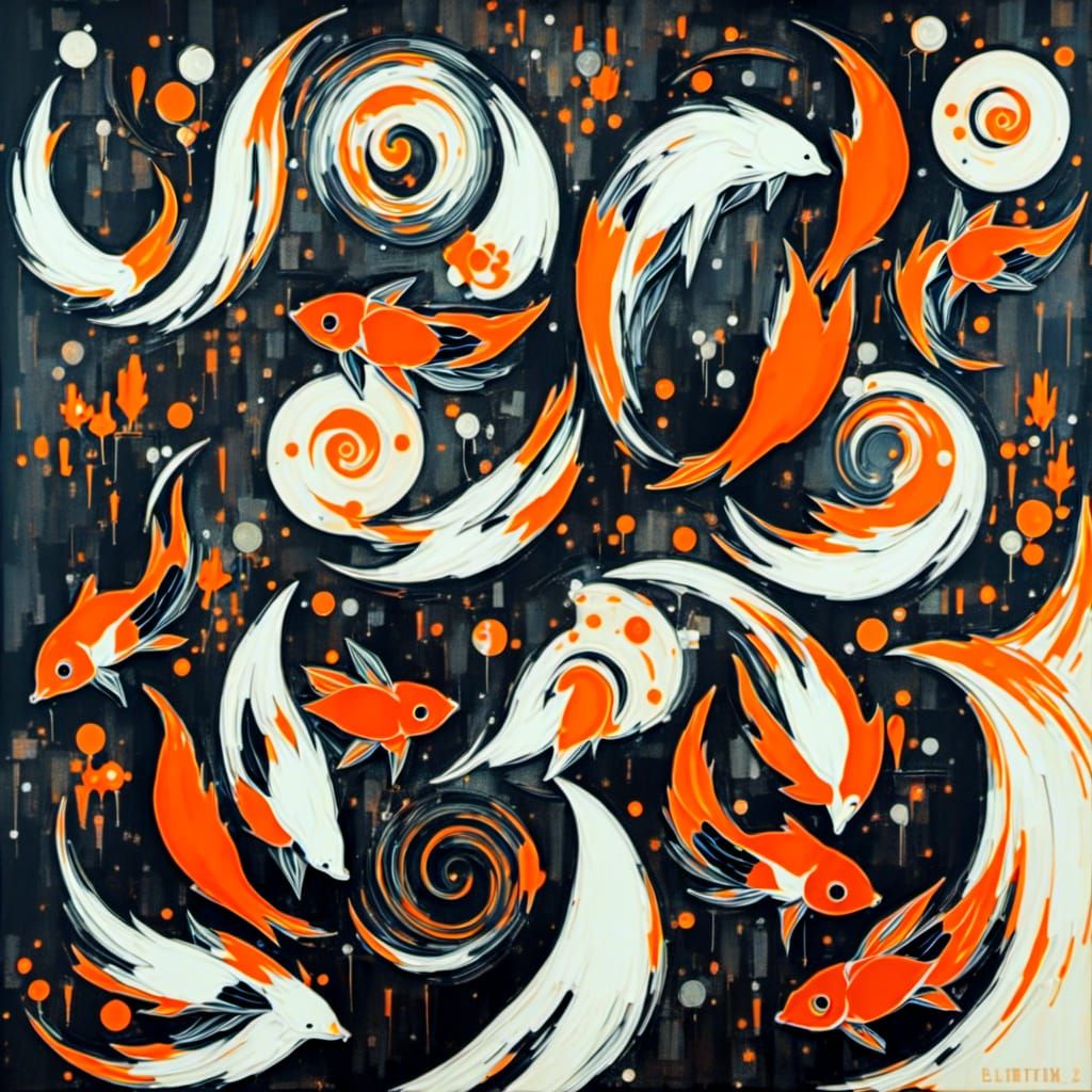 Art Deco Koi Fish Abstract in Geometric Style