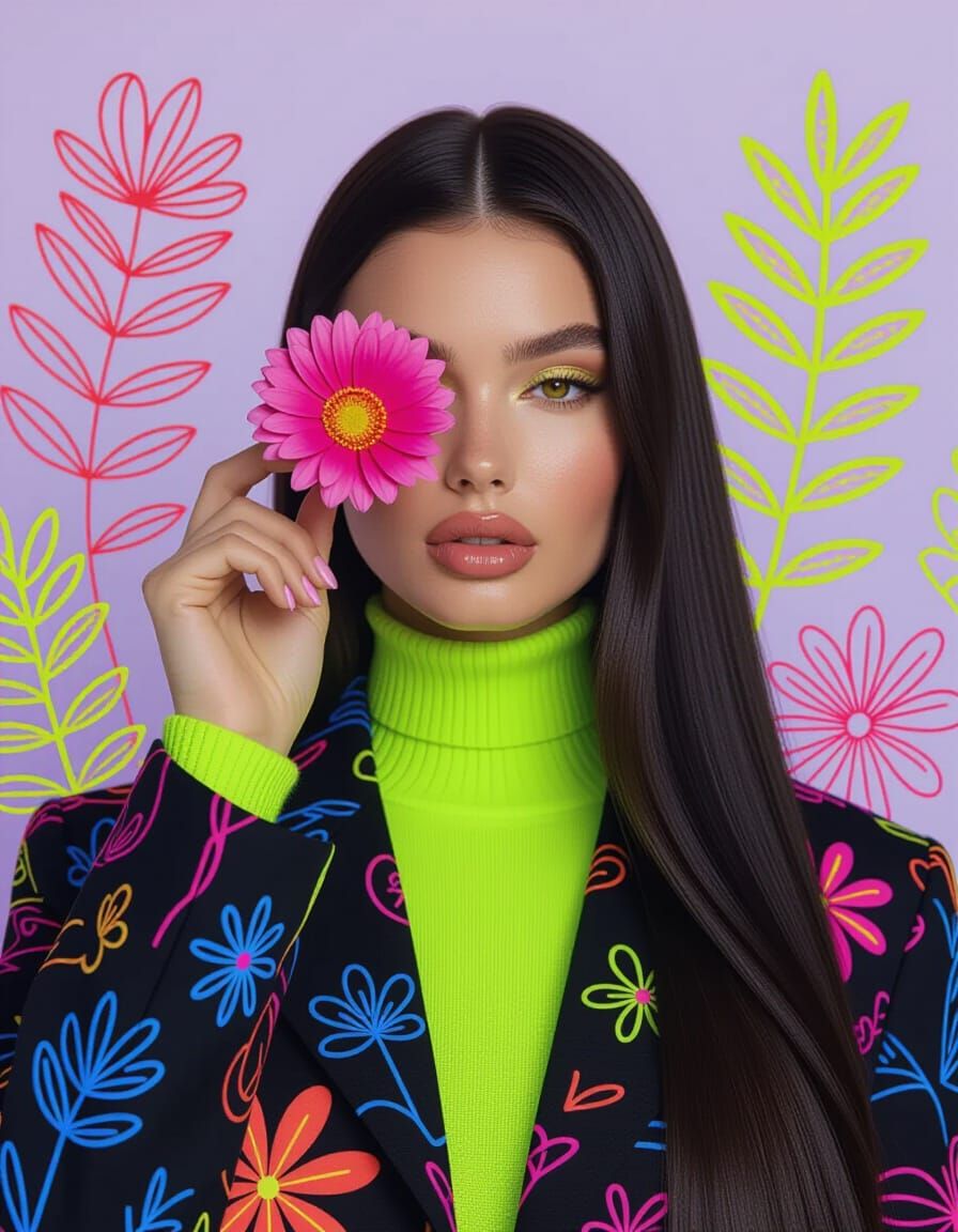 Surreal Portrait with Abstract Neon Fashion