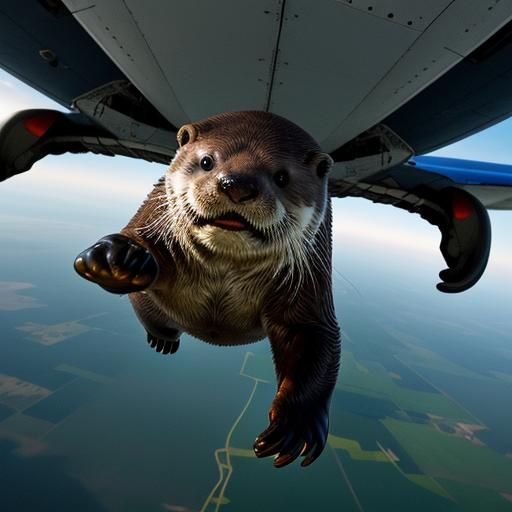 Otters Skydiving: Hyperrealistic Composition in HDR