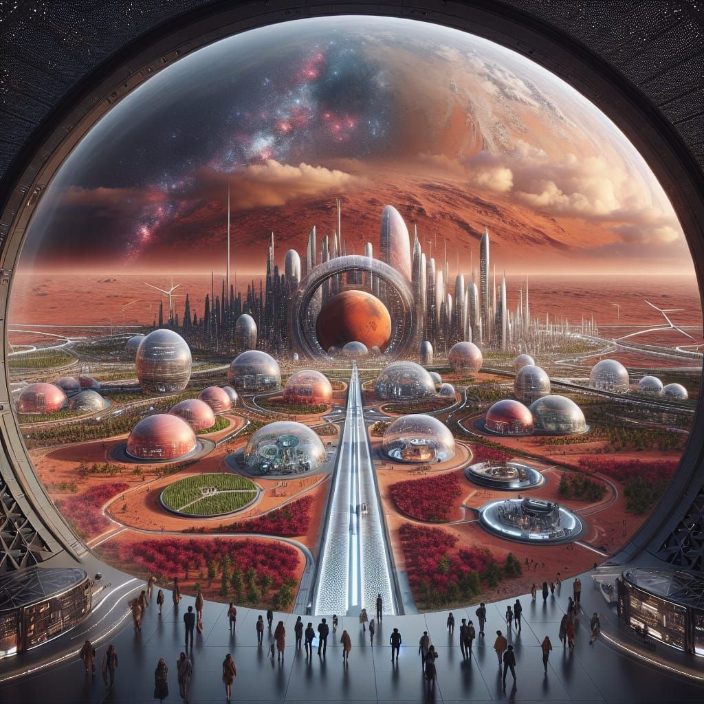 Futuristic Martian City Inside a Translucent Sphere