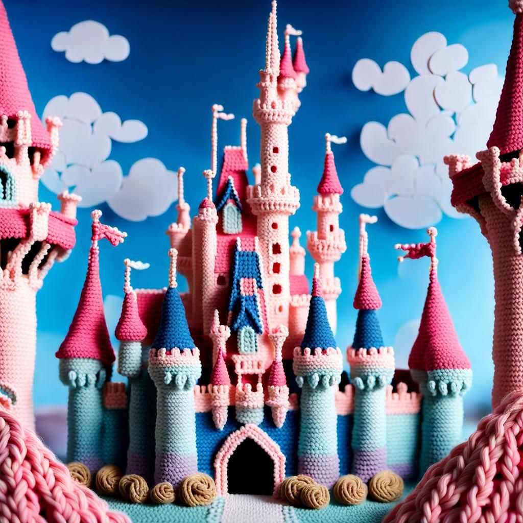 Detailed Crocheted Disney Castle in Pastel Colors