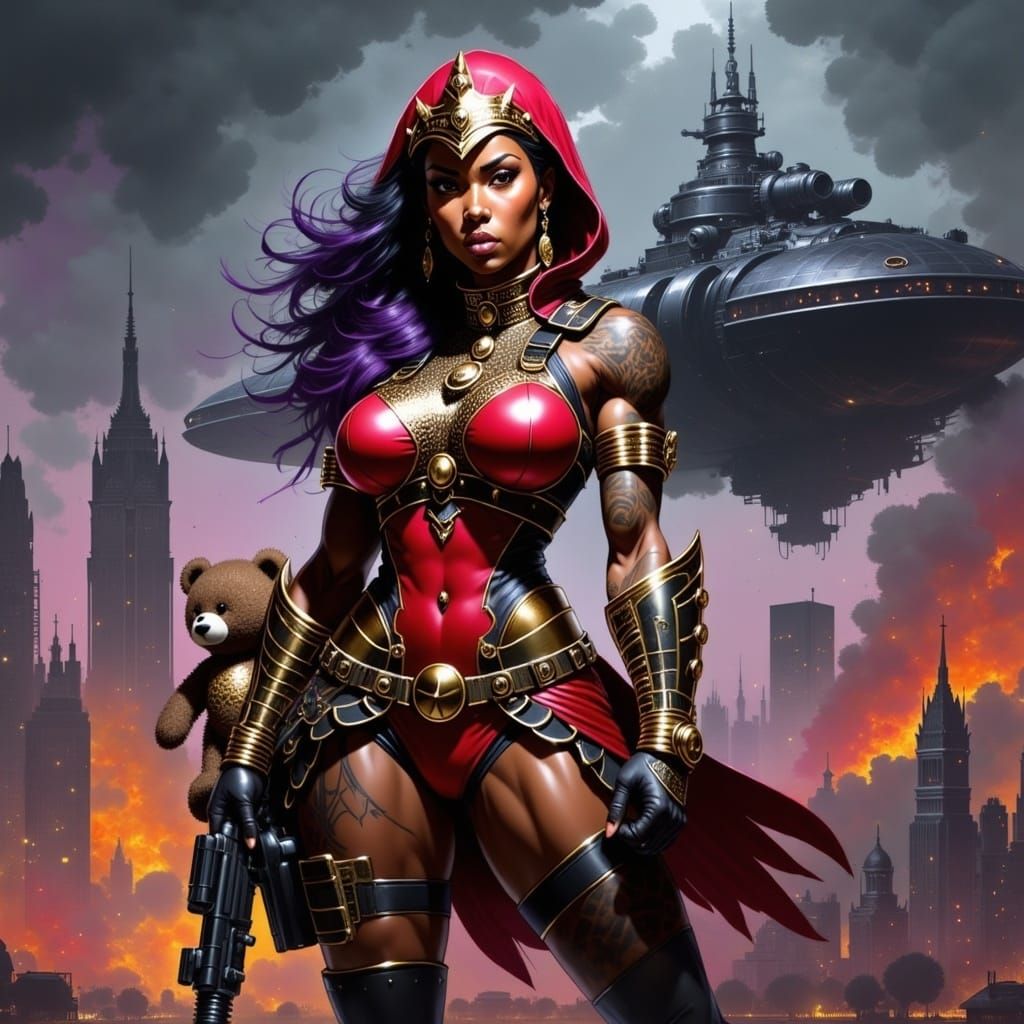 Steampunk Heroine in Brooklyn with Laser Gun