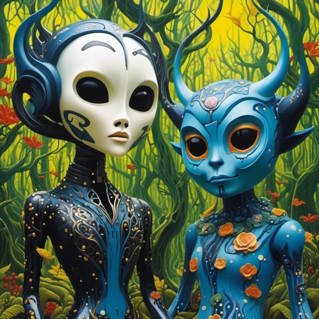 Asian Android in Woodcut Style