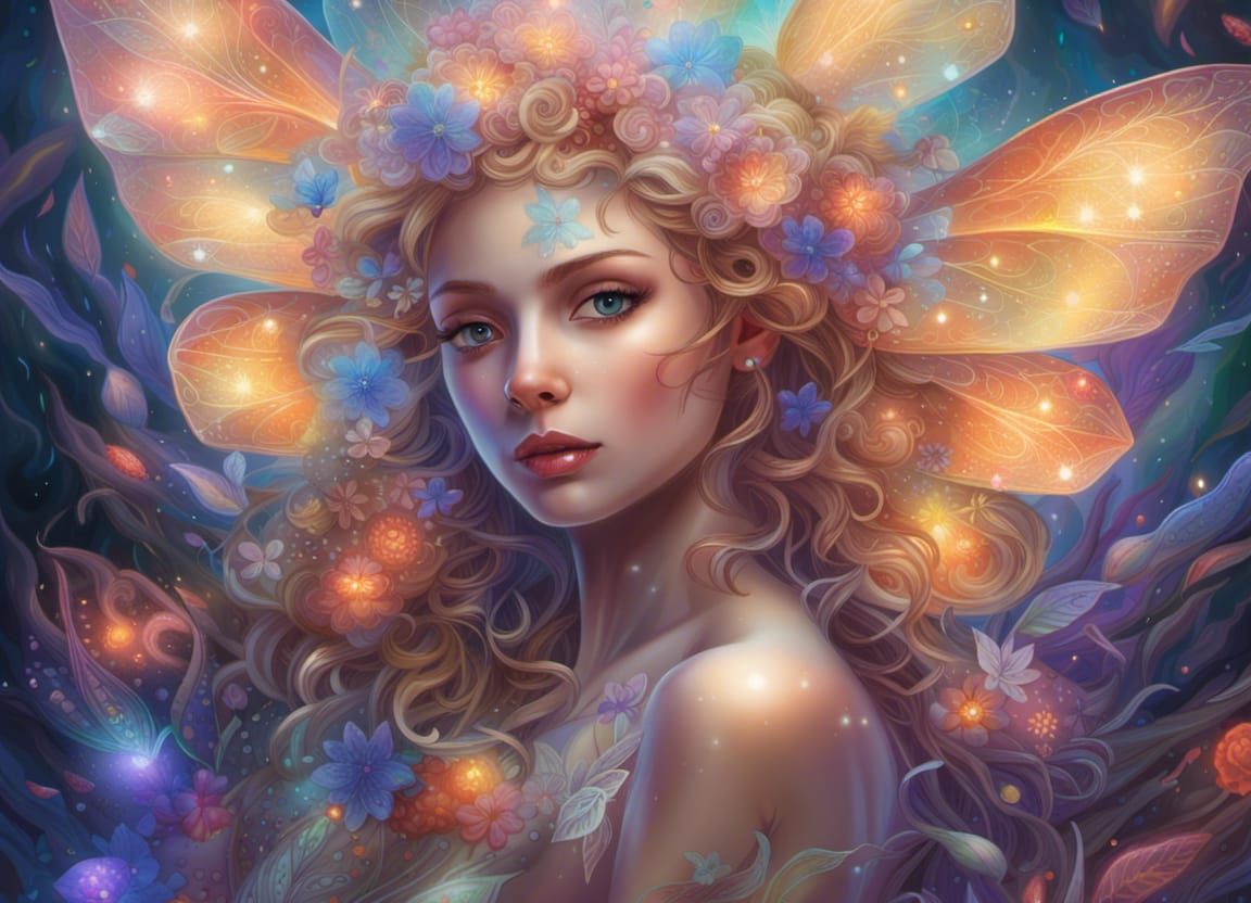Glass Fairy Goddess in Bioluminescent Fractal World