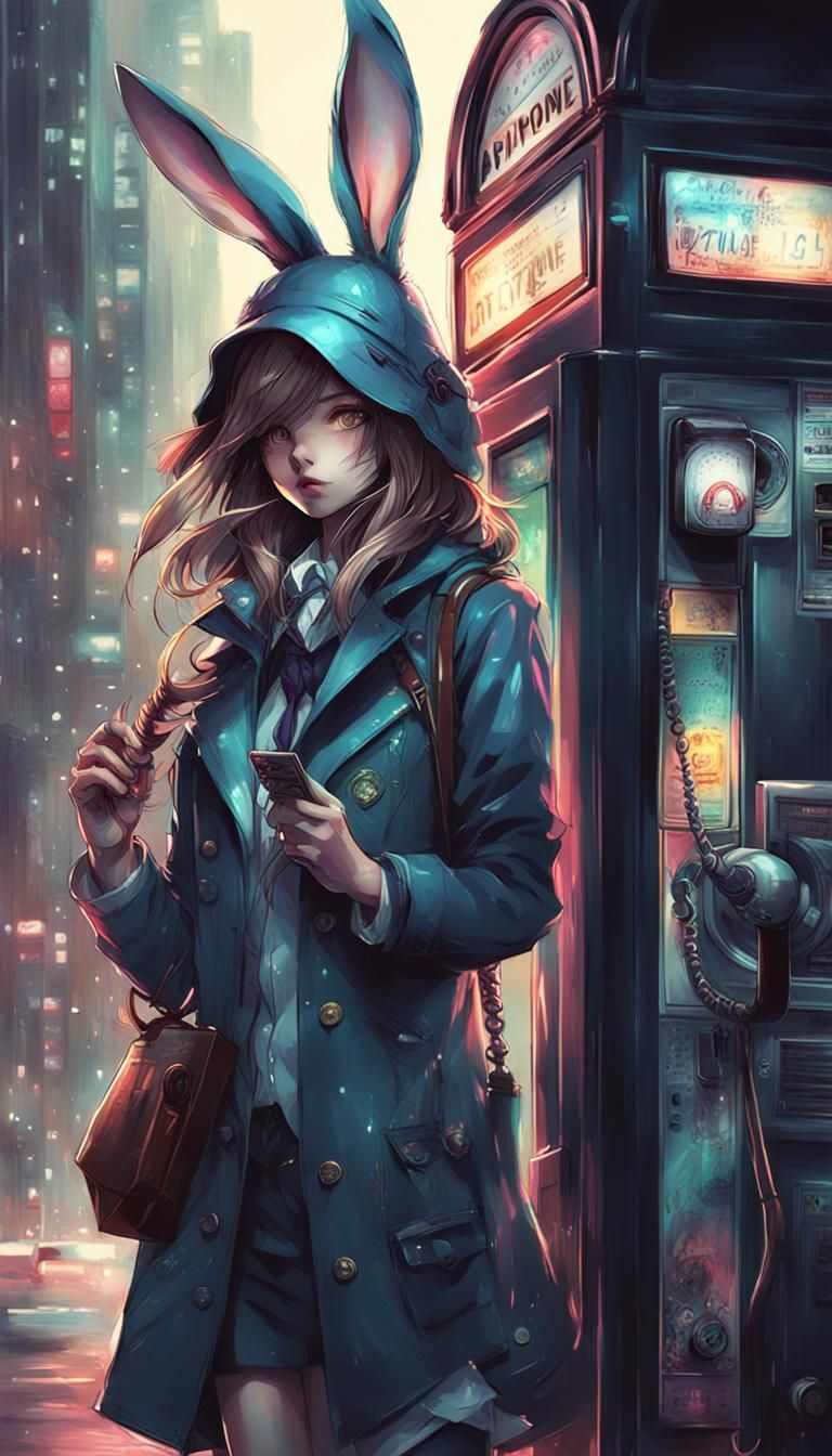 Cyber Rabbit Detective in Noir Anime Style