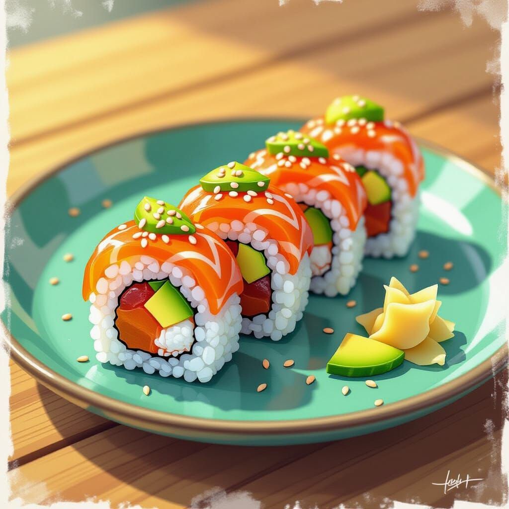 Dragon Roll Sushi Illustration with Bold Textures