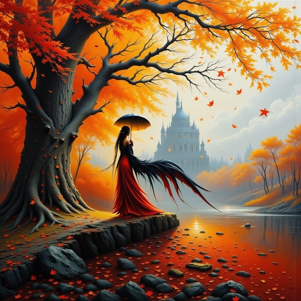 Vibrant Autumn Word Art in Red, Orange, and Yellow