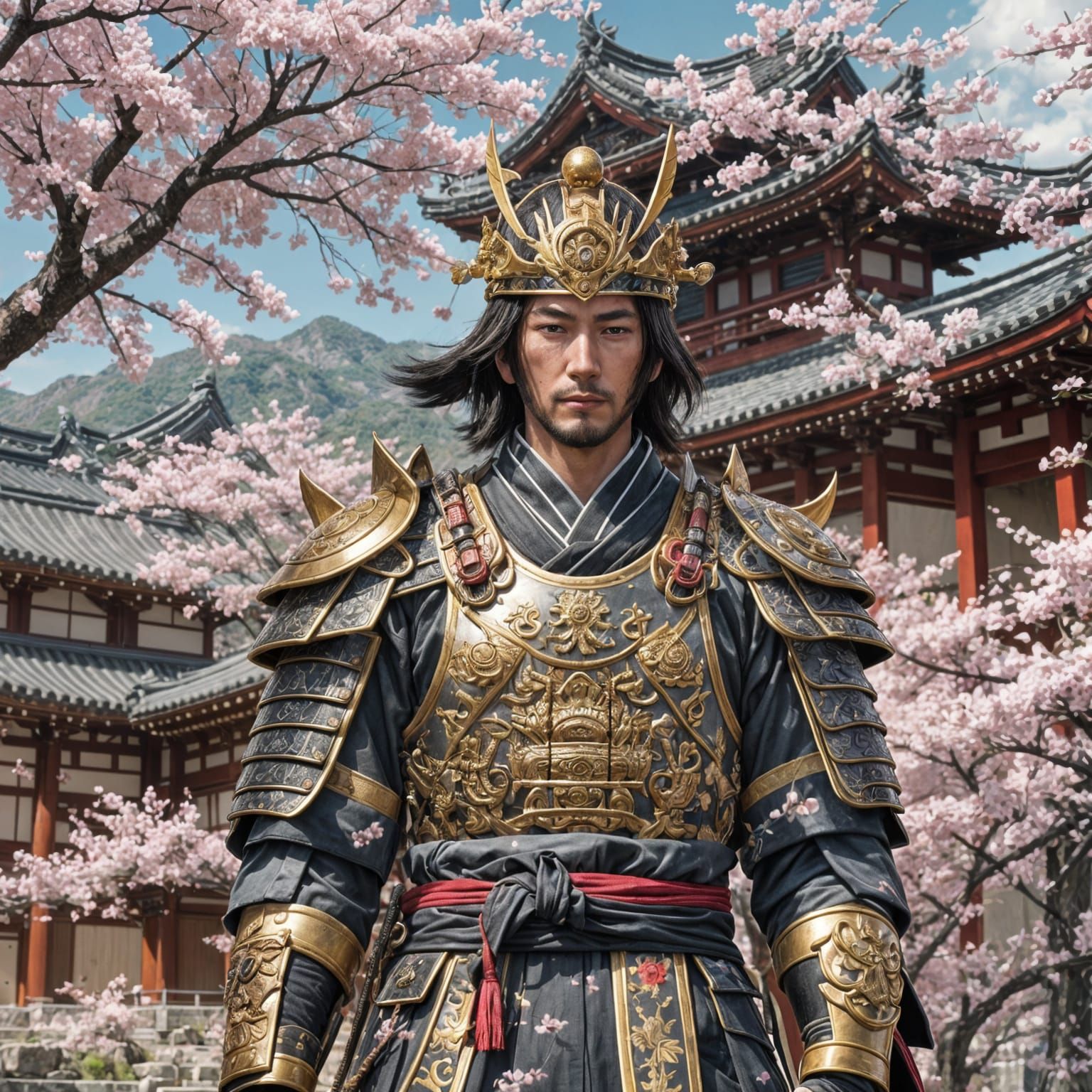 Handsome Japanese Emperor Knight in Anime Style