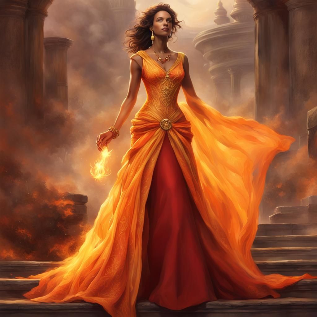 Fire Goddess in Burning Dress: Fantasy Concept Art