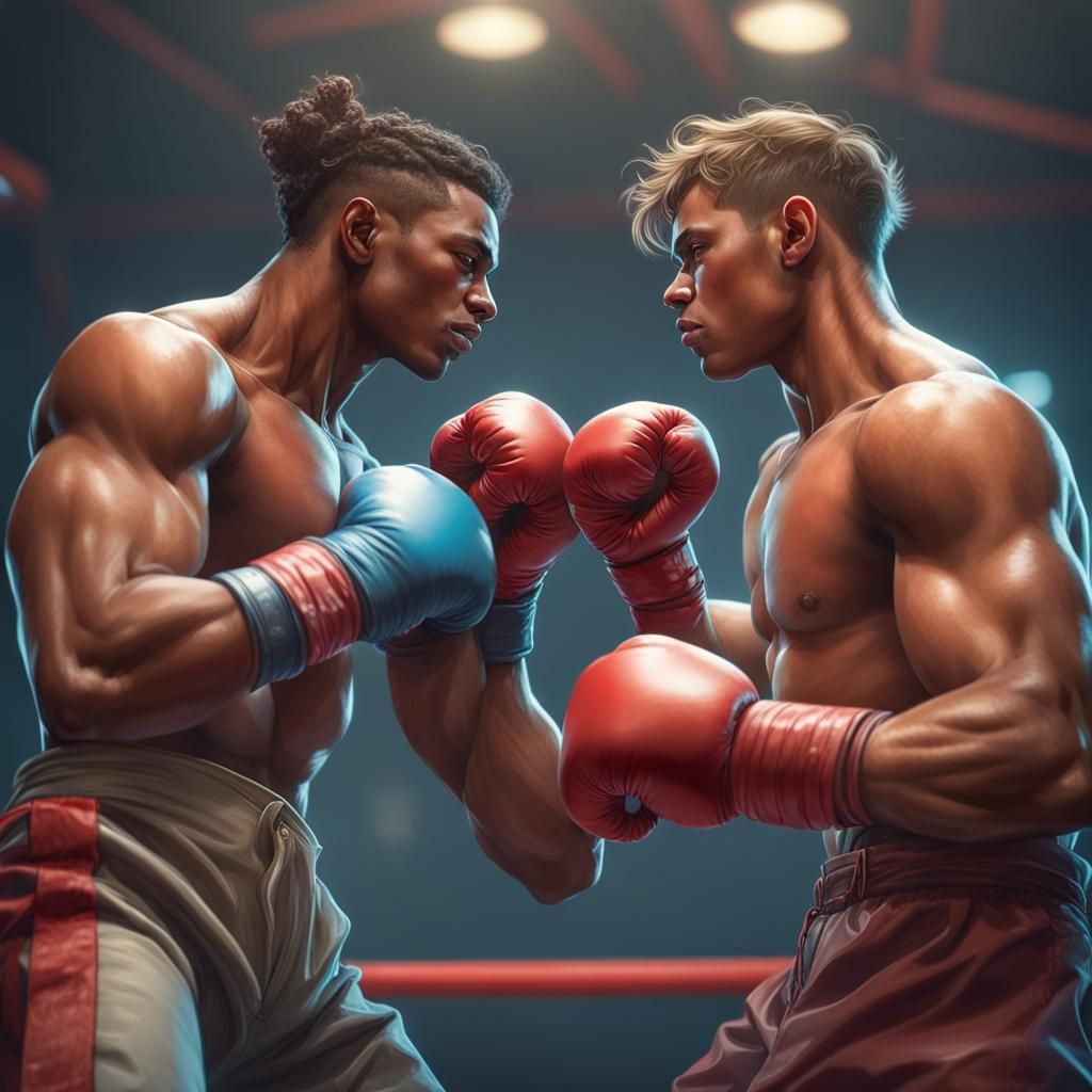 Boxers Square Off: Hyperdetailed Portrait in Dynamic Lightin...