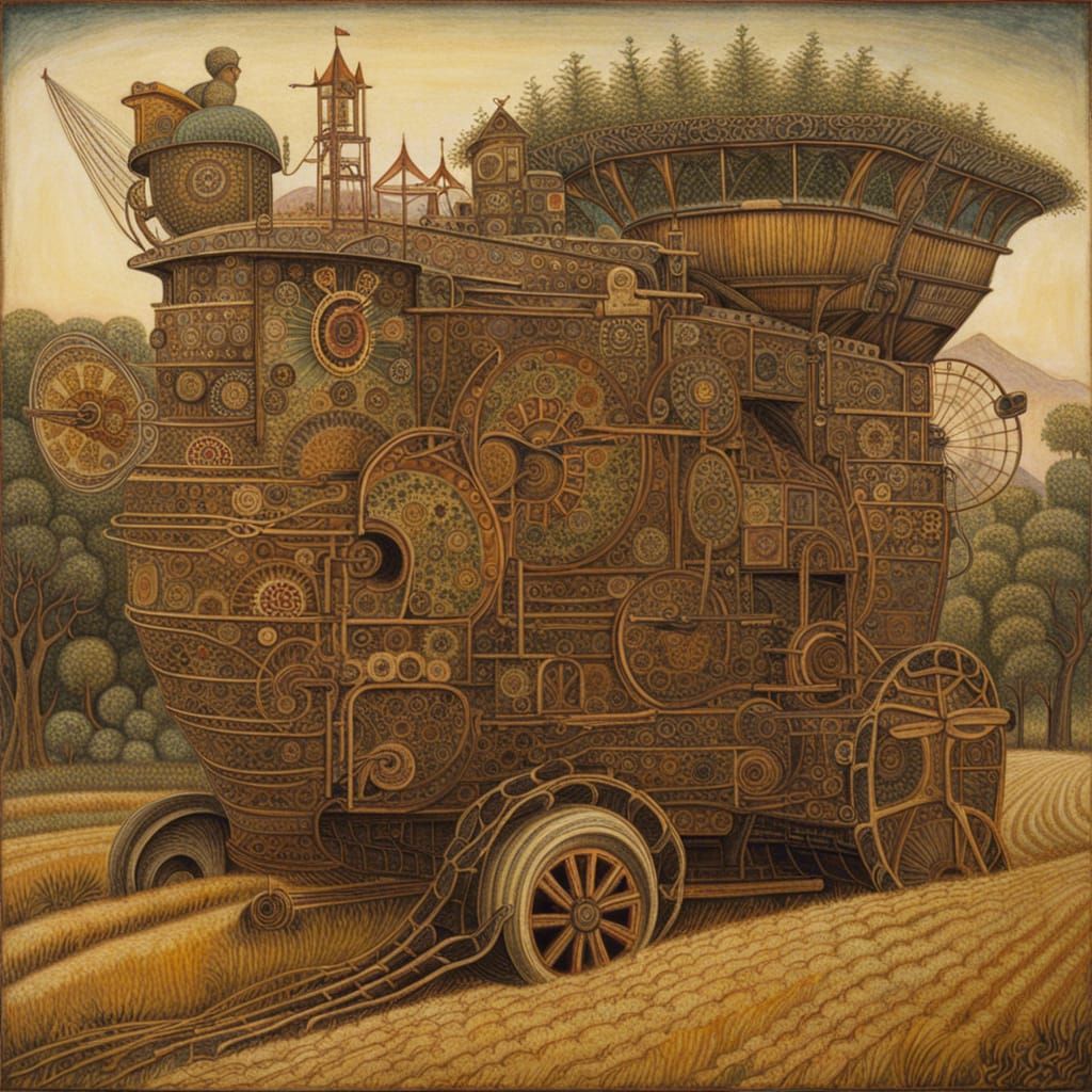 Combine Harvester in Art Brut Style