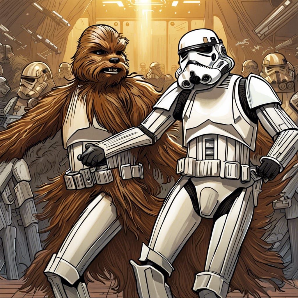 Stormtroopers and Wookies Party in Art Nouveau Style
