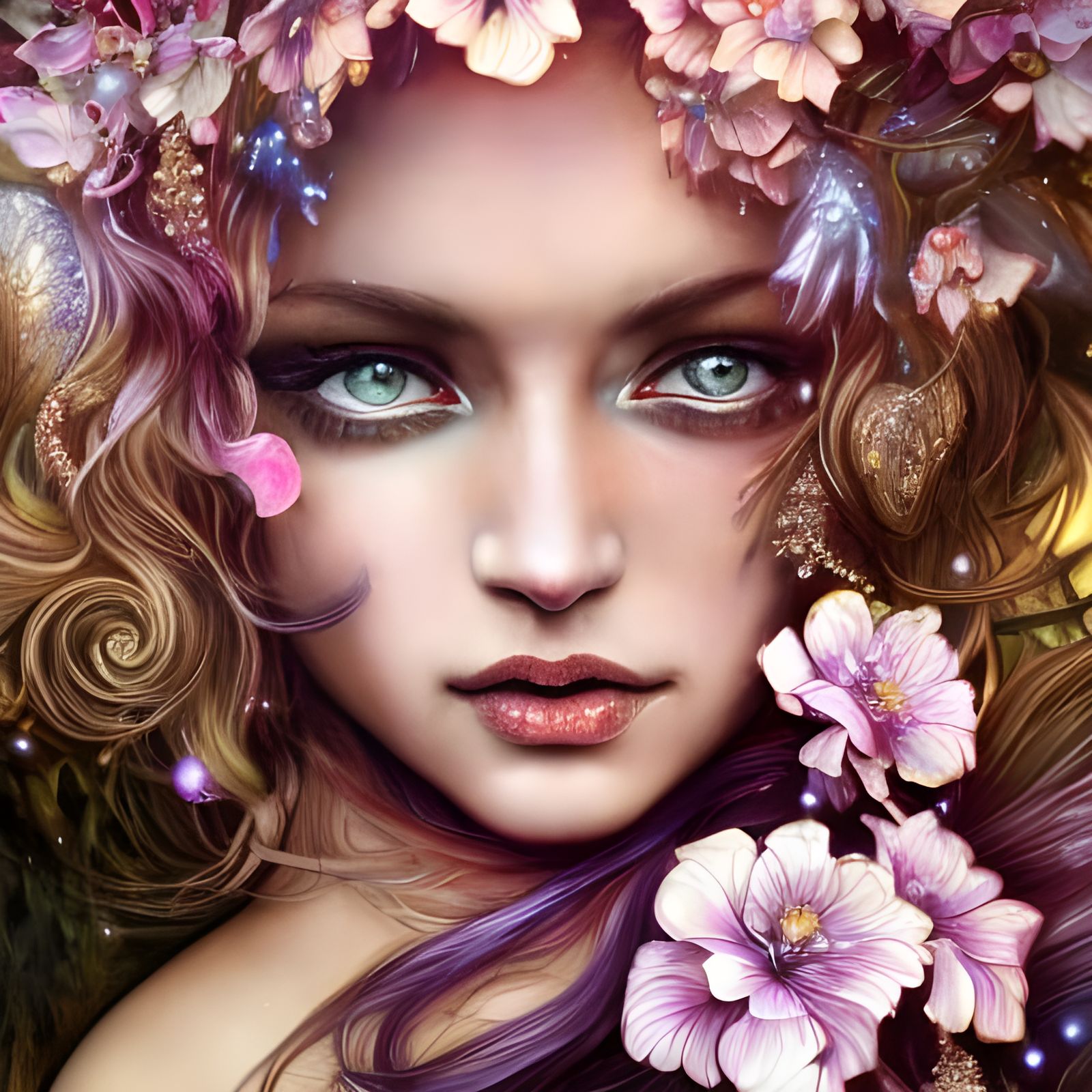 Woman in Flowers and Diamonds: Digital Portrait