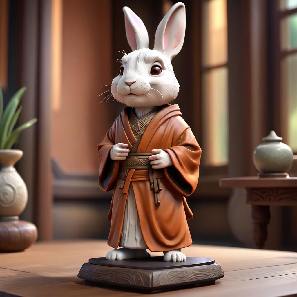 Monk Rabbit Bobblehead in Bright, Detailed 3D Art