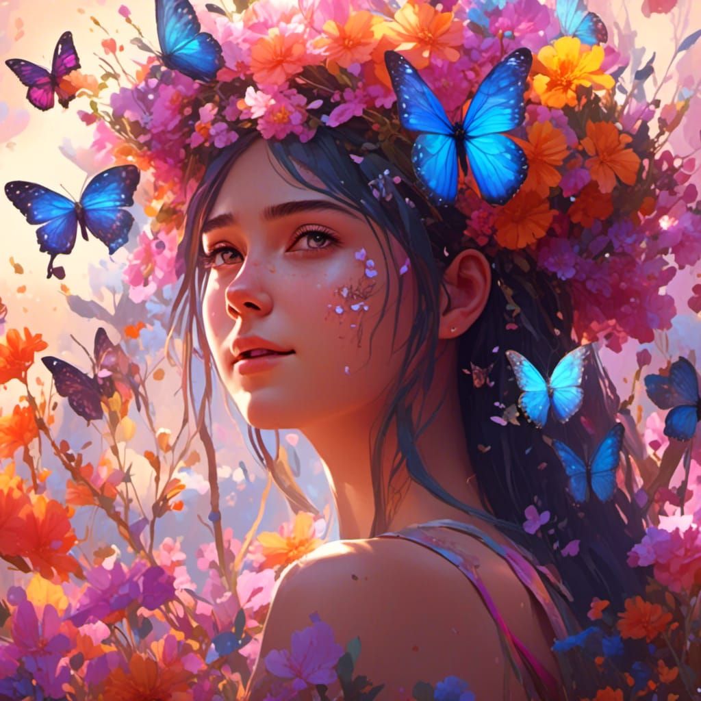 Hyperrealistic Teenage Girl with Flower Crown Portrait