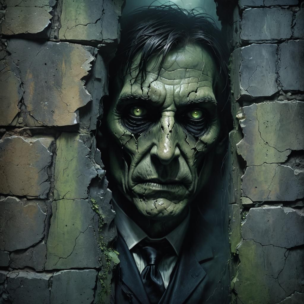 Ominous Dark Fantasy: Decaying Wall with Black Tie