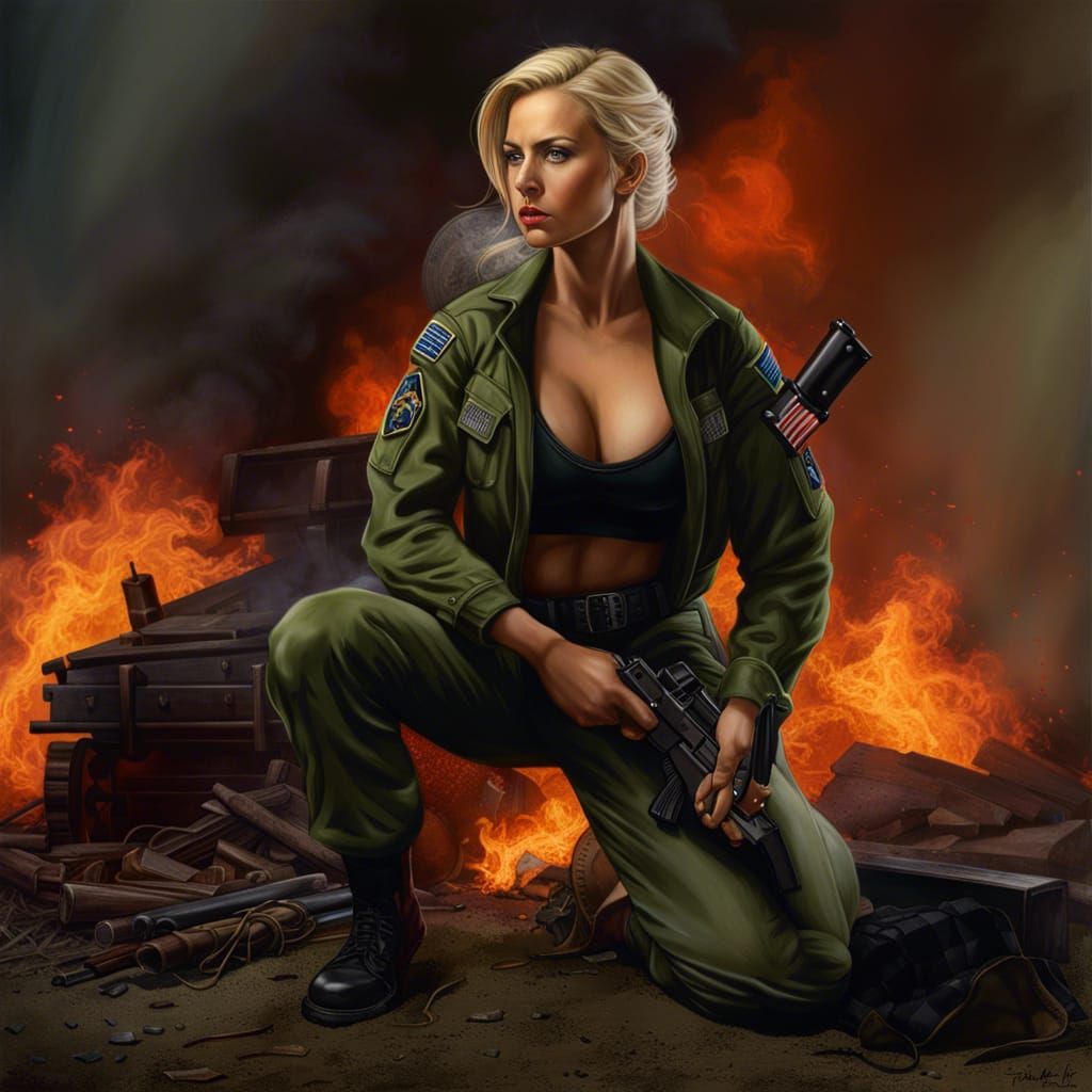 Hyperrealistic Soldier Amidst Raging Inferno
