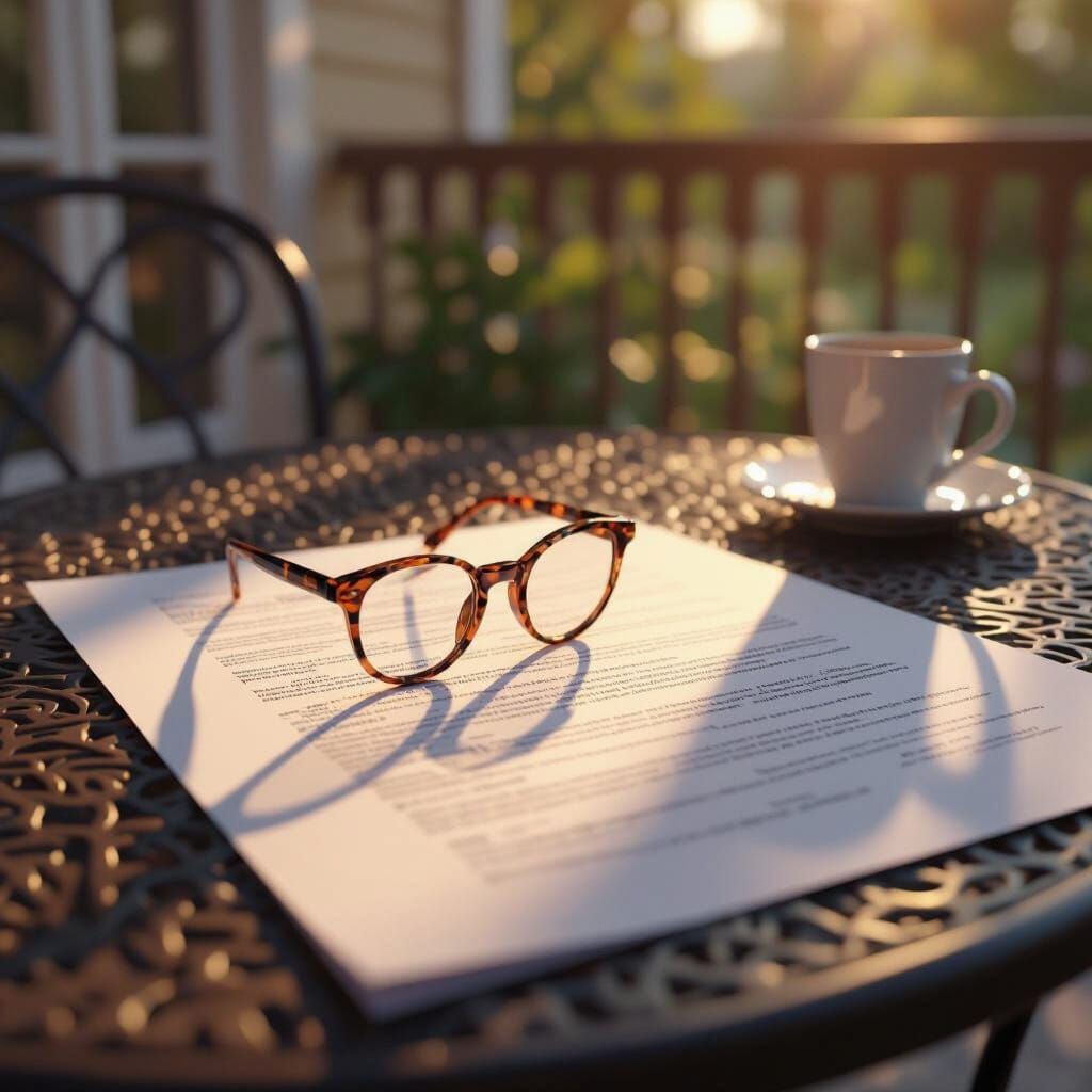 Pixar Style Medicare Document With Glasses on Patio Table