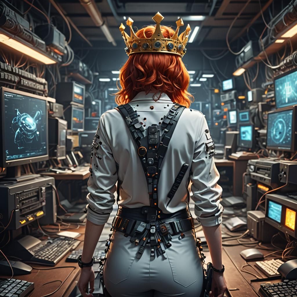 Redhead Geek Woman with Computer Crown