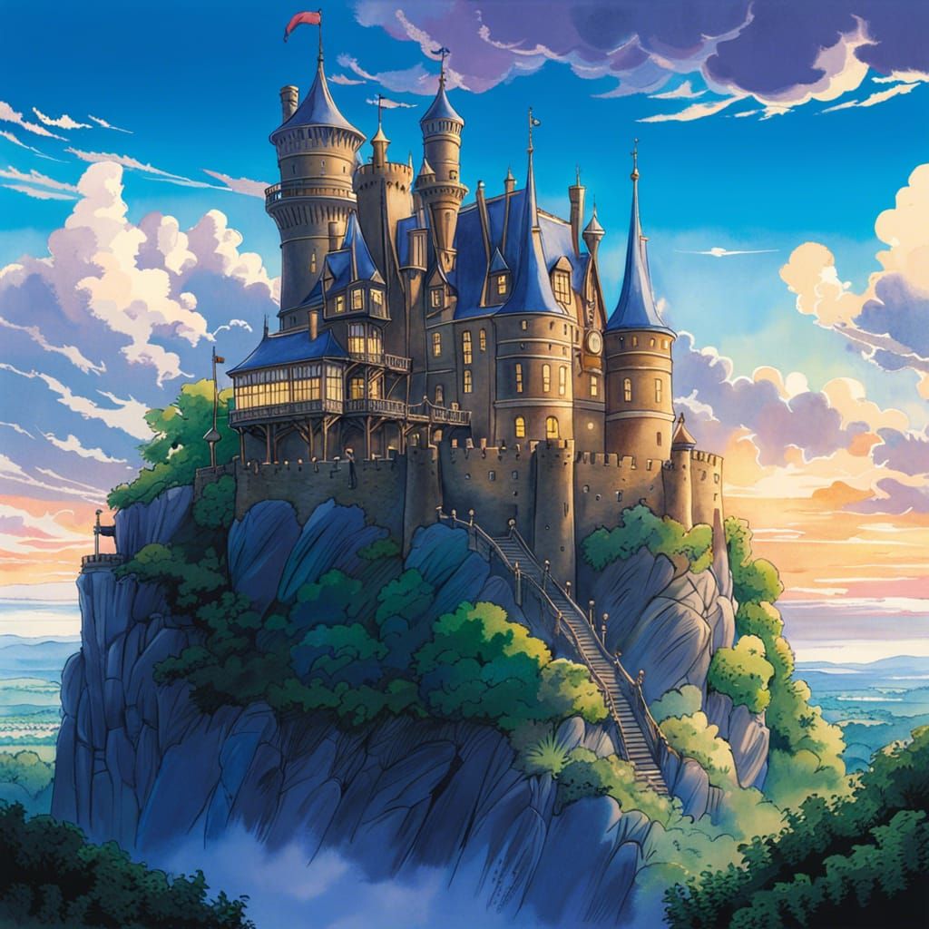 Castle Wearing Top Hat in Anime Style