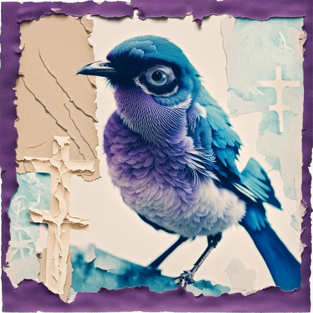 Ethereal Bird Portrait in Vibrant Purple Cyanotype