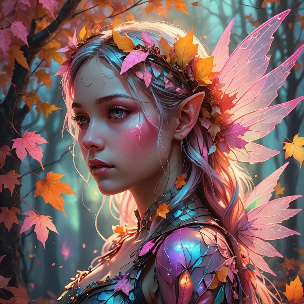 Cyber Fairy Grunge Fairy with Autumn Leaves