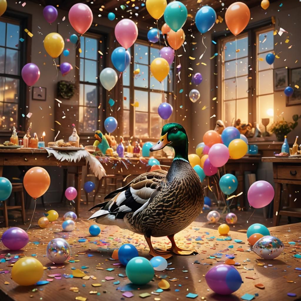 Duck Party in Golden Hour Light: Digital Art