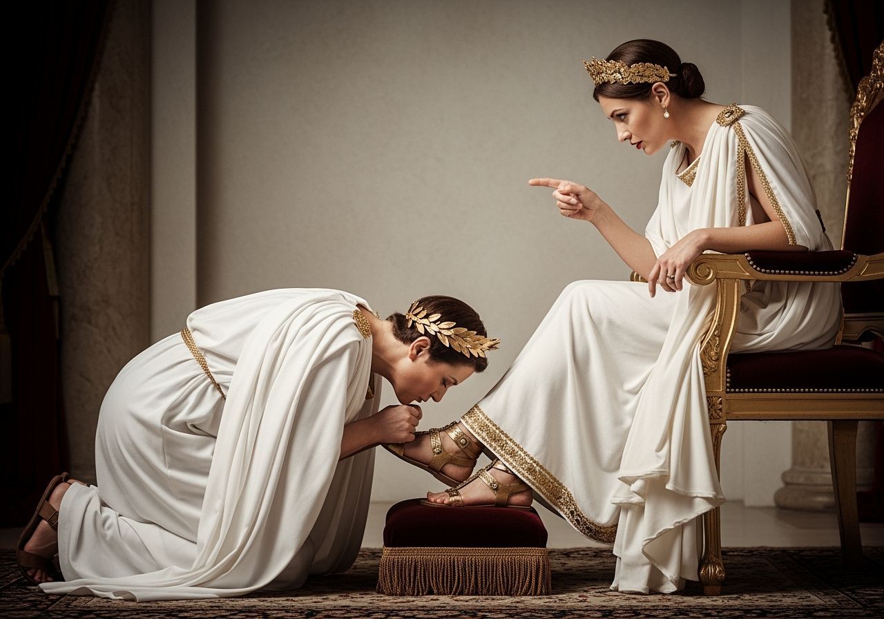 Empress on Gold Throne Commands Roman Senator