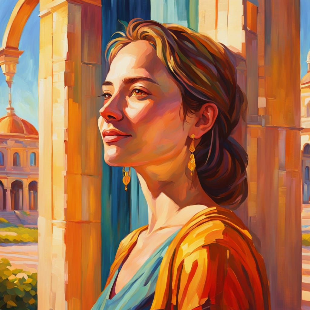 Woman Leaving the Past in Oil Painting Style