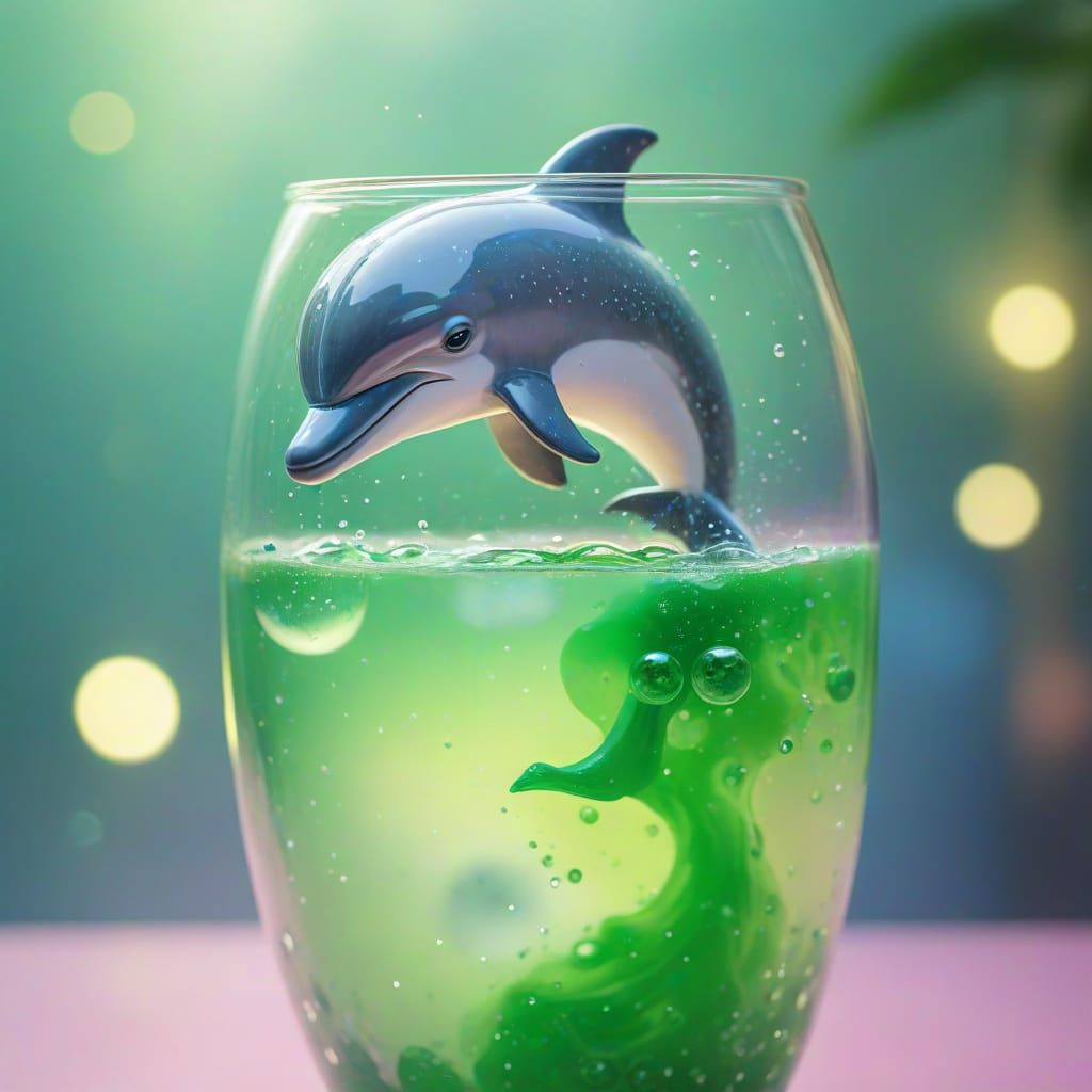 Surreal Dolphin in Bubble Tea, Fauvist Style