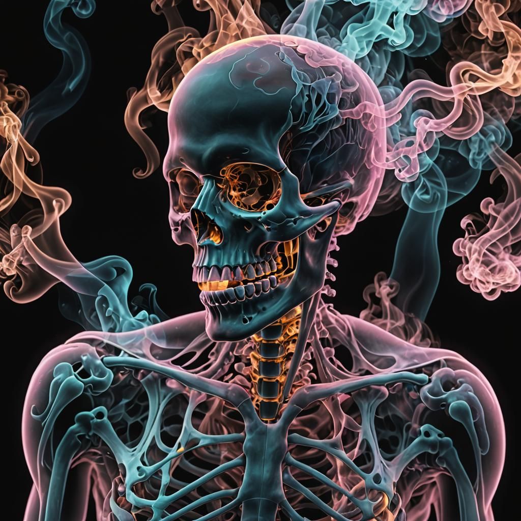 Ethereal Skeleton Unveiled in Neon X-Ray Scan