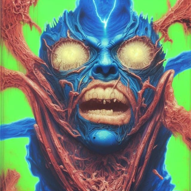 Hyperrealistic Irradiated Pizza Creature in Neon Horror Styl...