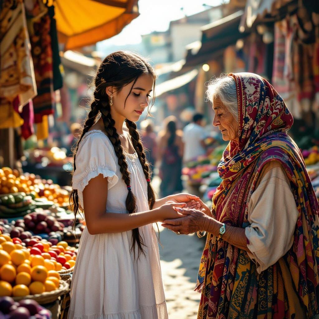 Marketplace Palm Reading in Cinematic Realism