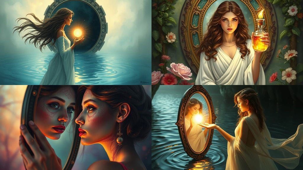 Surreal Goddess of Life Reveals True Self in a Mirror
