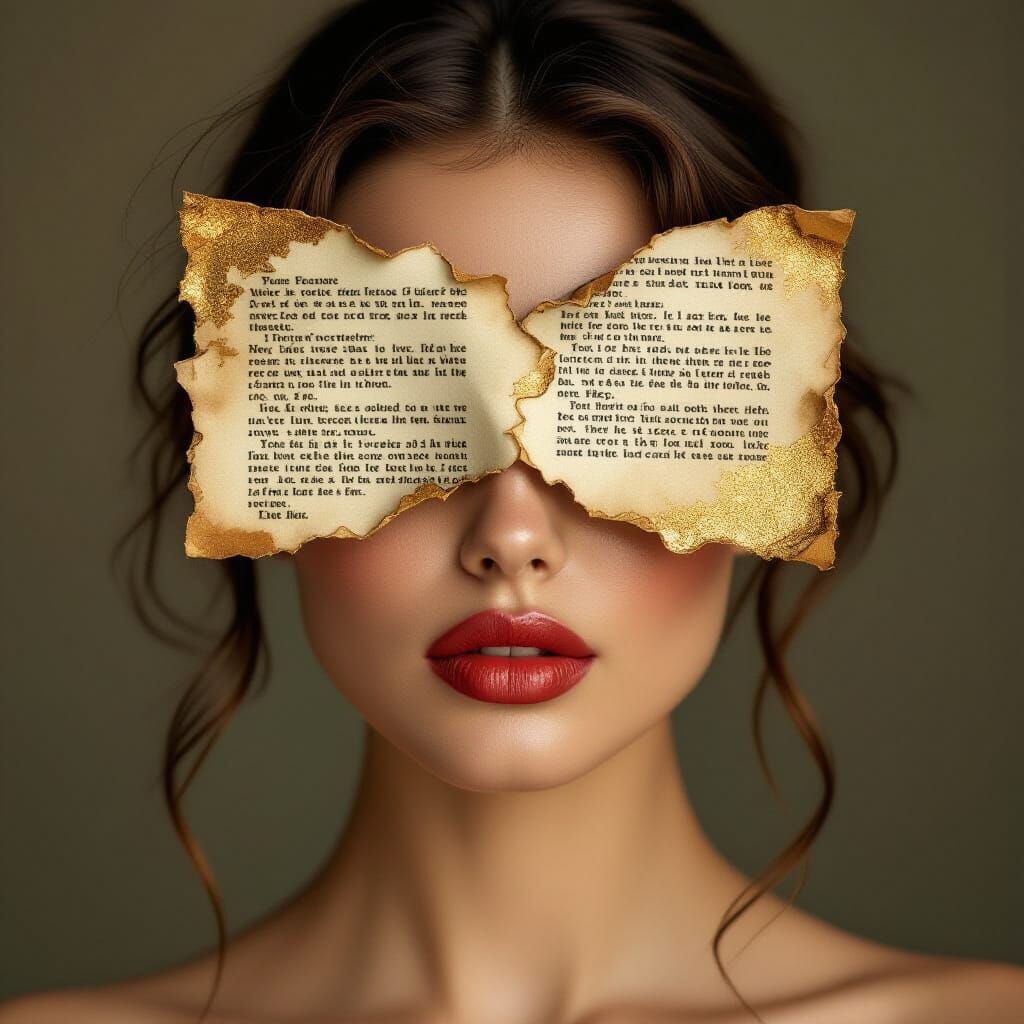 Contemplative Portrait with Charred Parchment in Art Deco St...