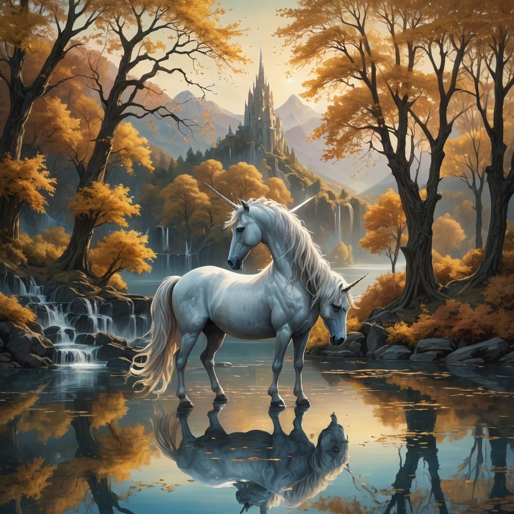 Majestic Unicorn in a Surreal Dreamscape, Oil Painting