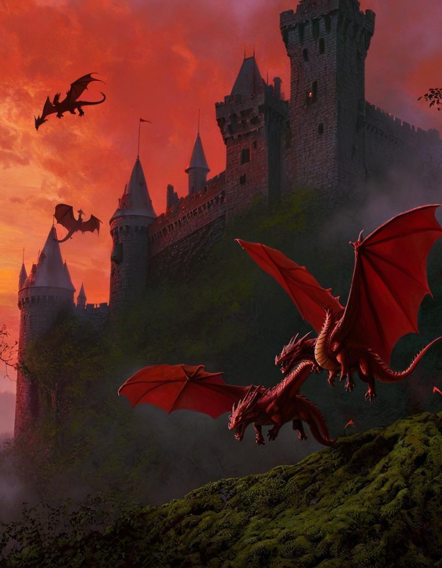 Two-Headed Dragon Castle Flight: Fantasy Concept Art