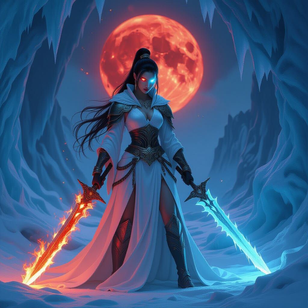 Icy Fire Goddess Warrior in Frazetta Style