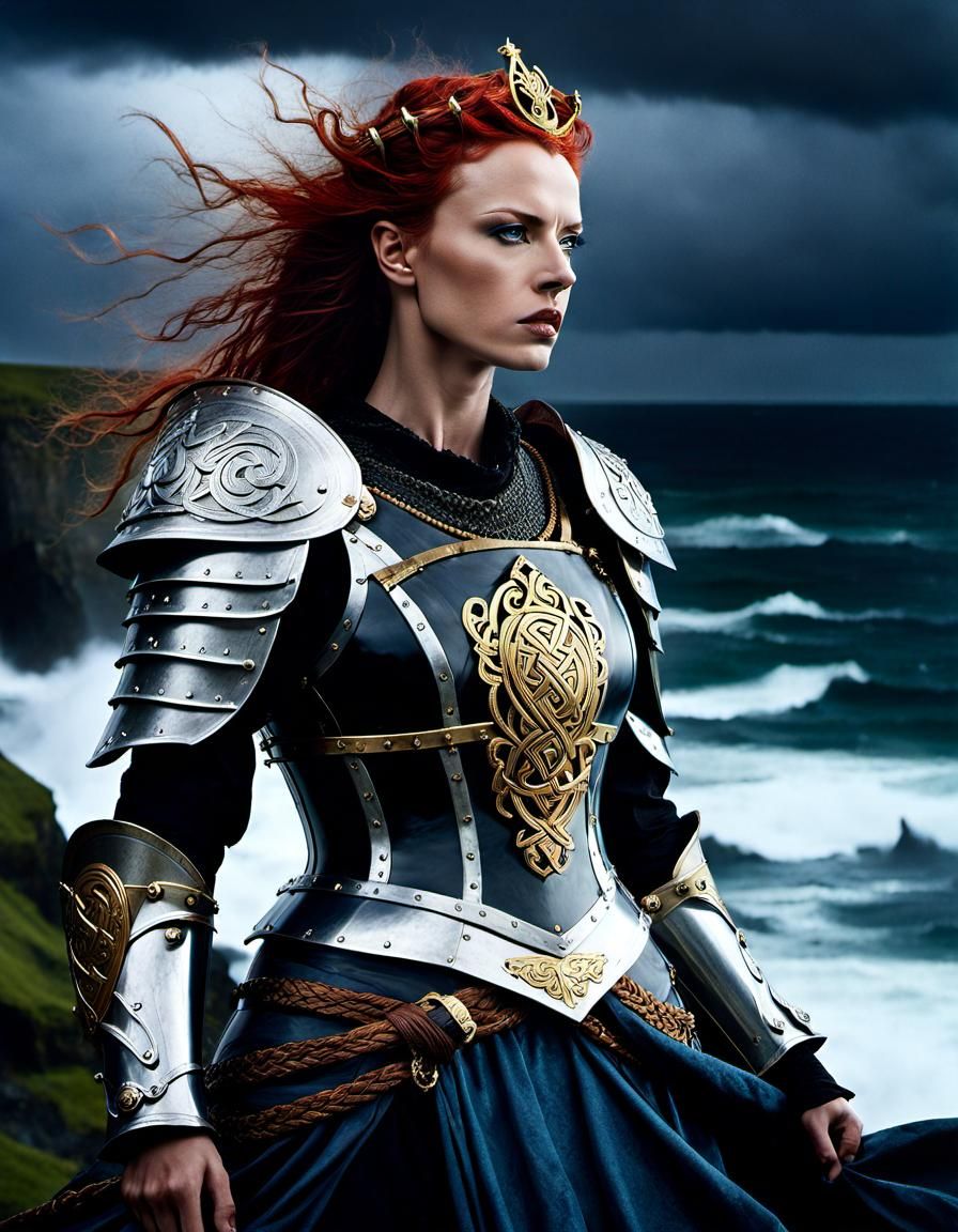 Celtic Warrior Queen on Windswept Cliff