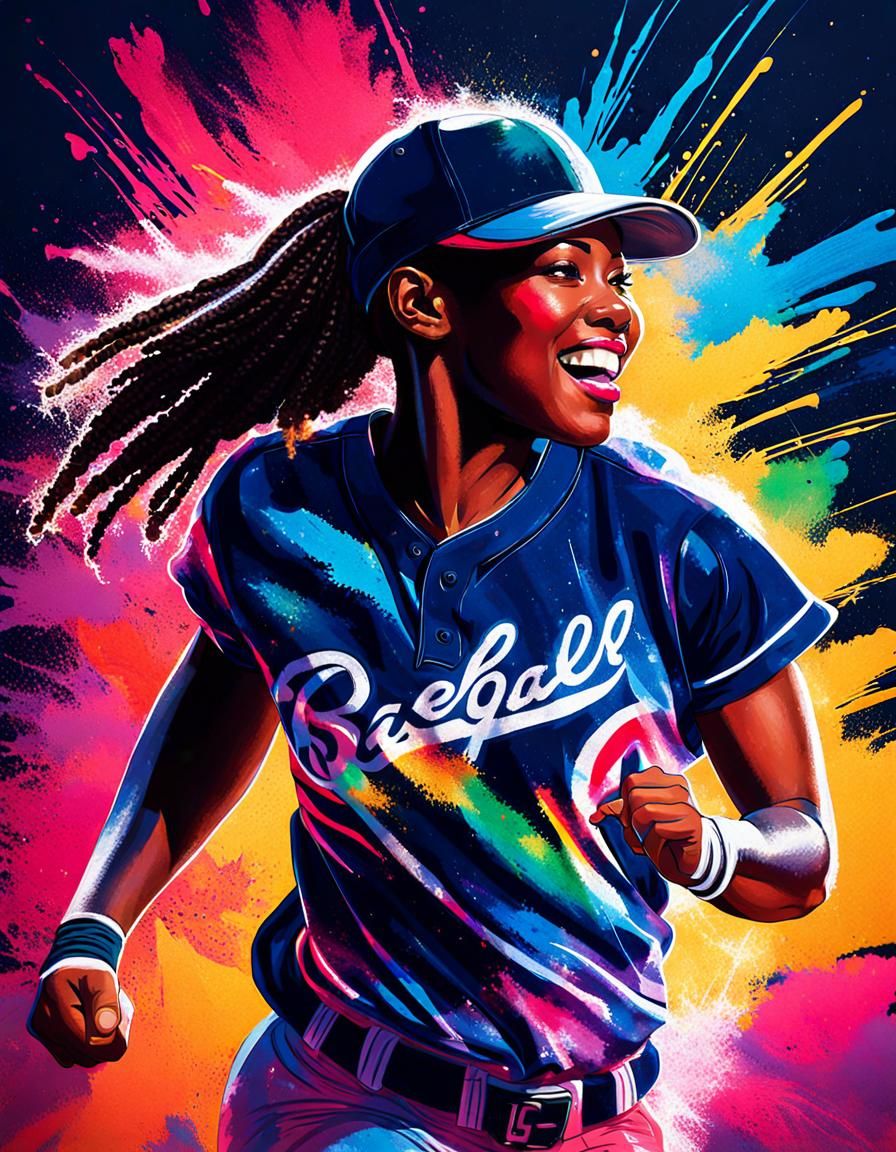 Energetic Baseball Card of Young Black Athlete