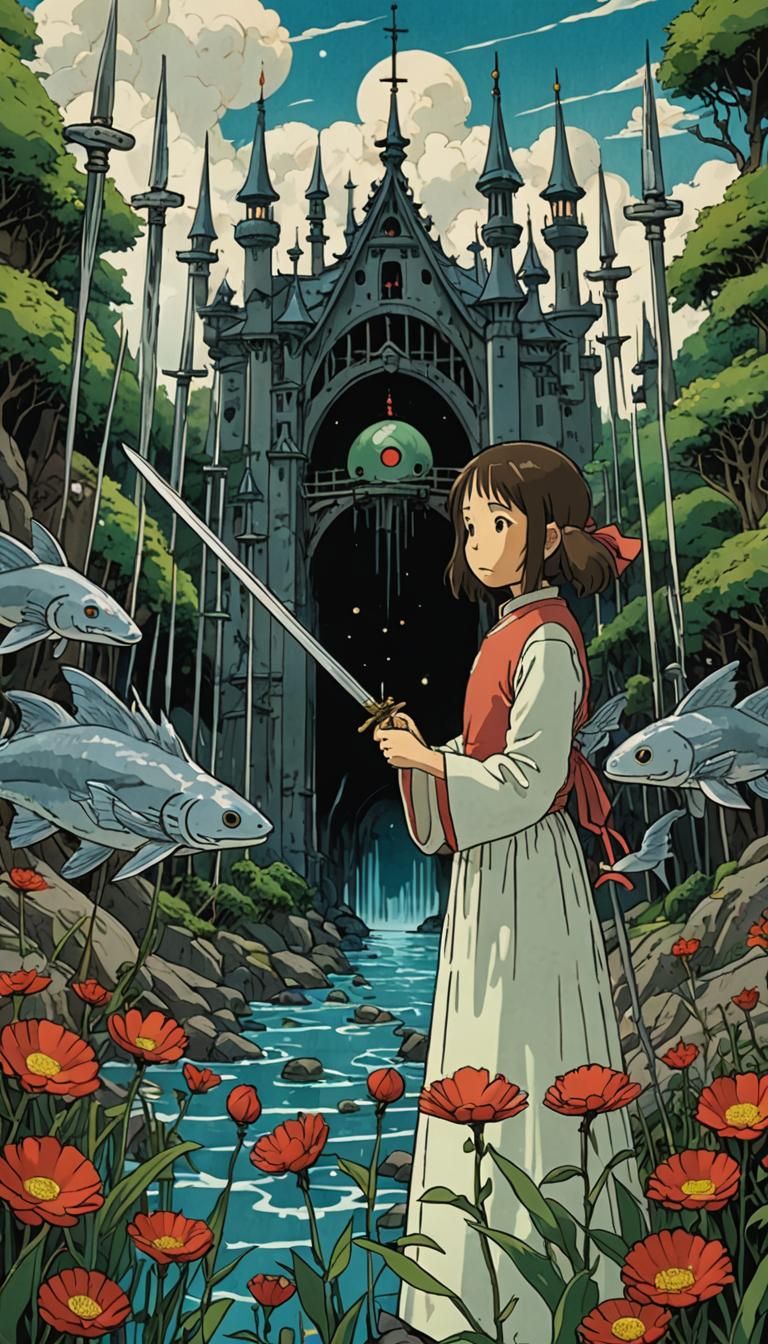 Ten of Swords Tarot Card, Studio Ghibli Style