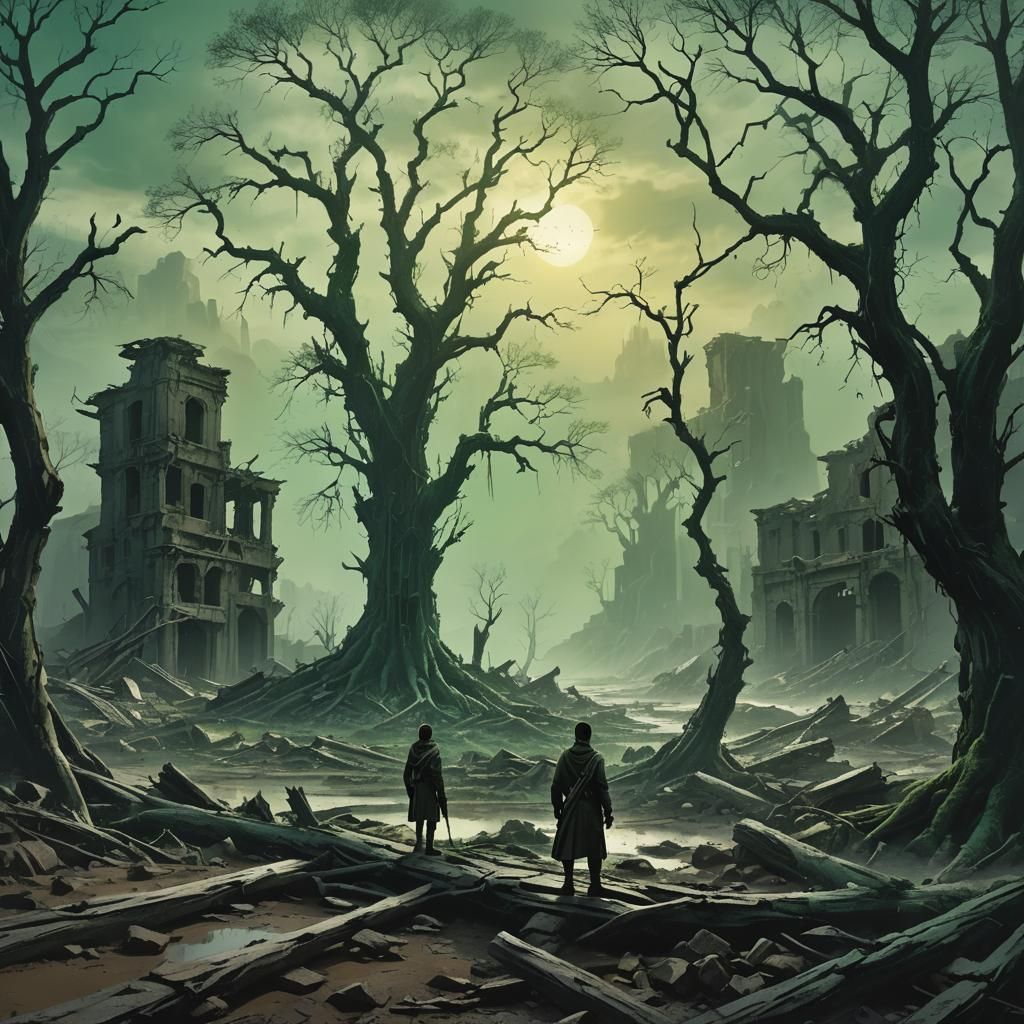 Post-Apocalyptic Landscape in an Oil Painting Style