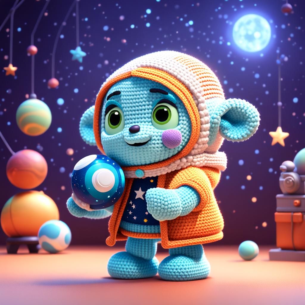 Amigurumi Astronomer in Bright 3D Digital Art