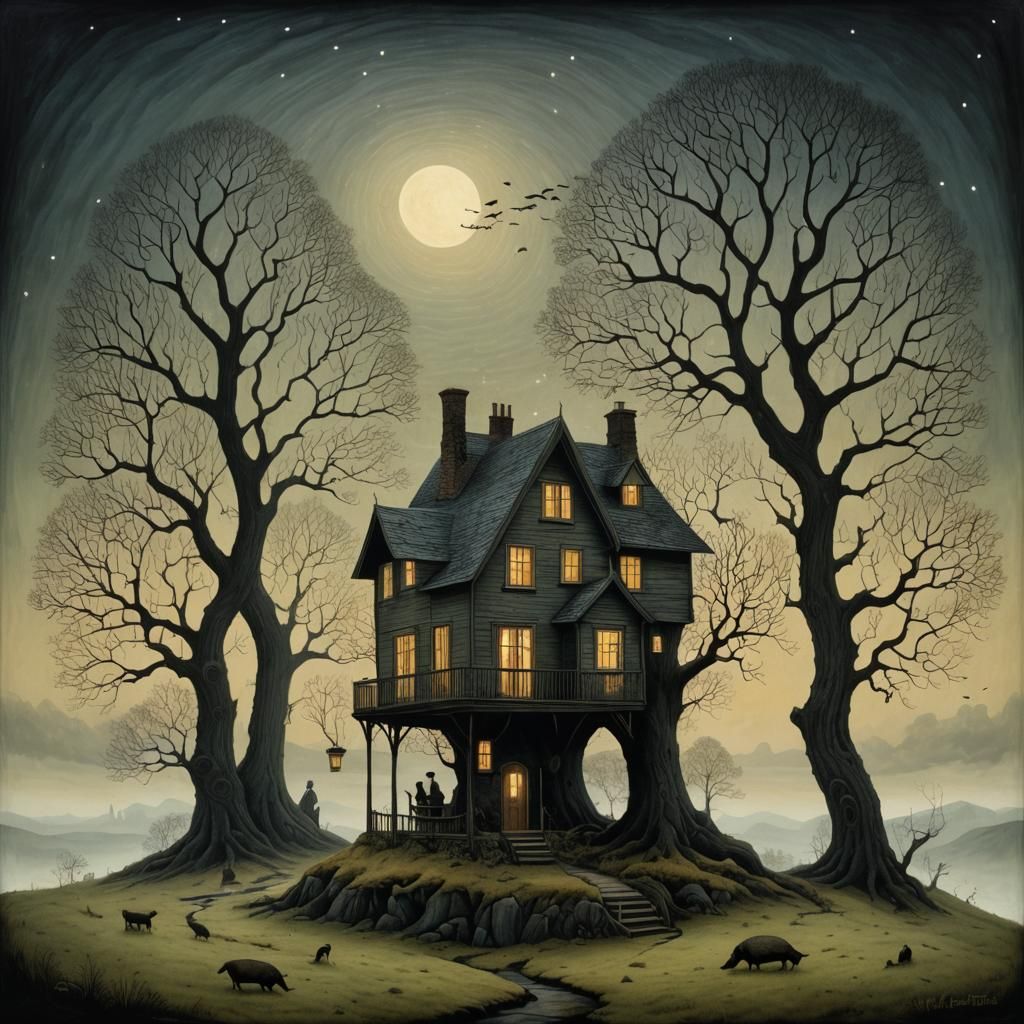 Apocalyptic House Scene with Academic Girl