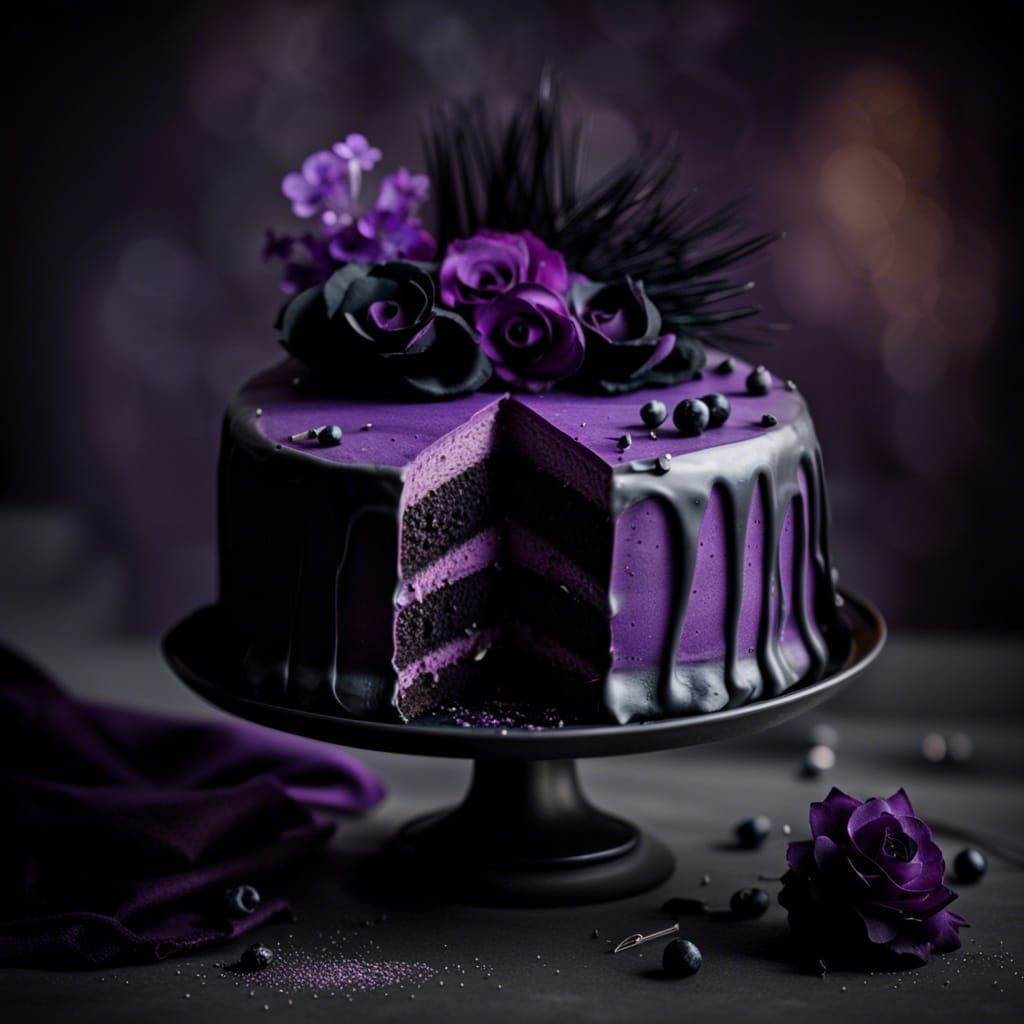 Gothic Black and Purple Cake Photography
