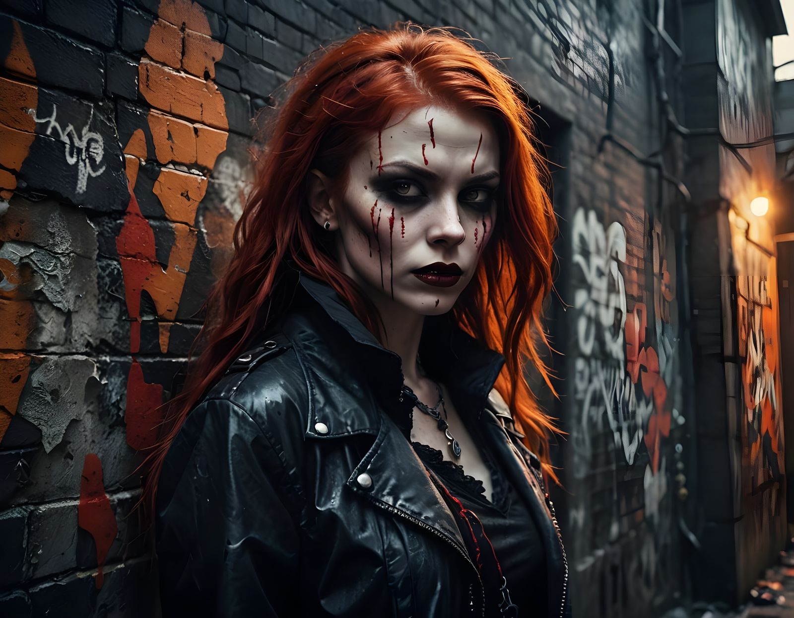 Red-Haired Vampire Strolls Urban Street