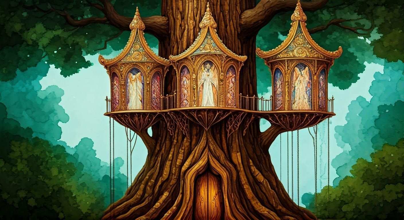 Enchanted Redwood Realm with Gemstone Treehouses and Angelic...